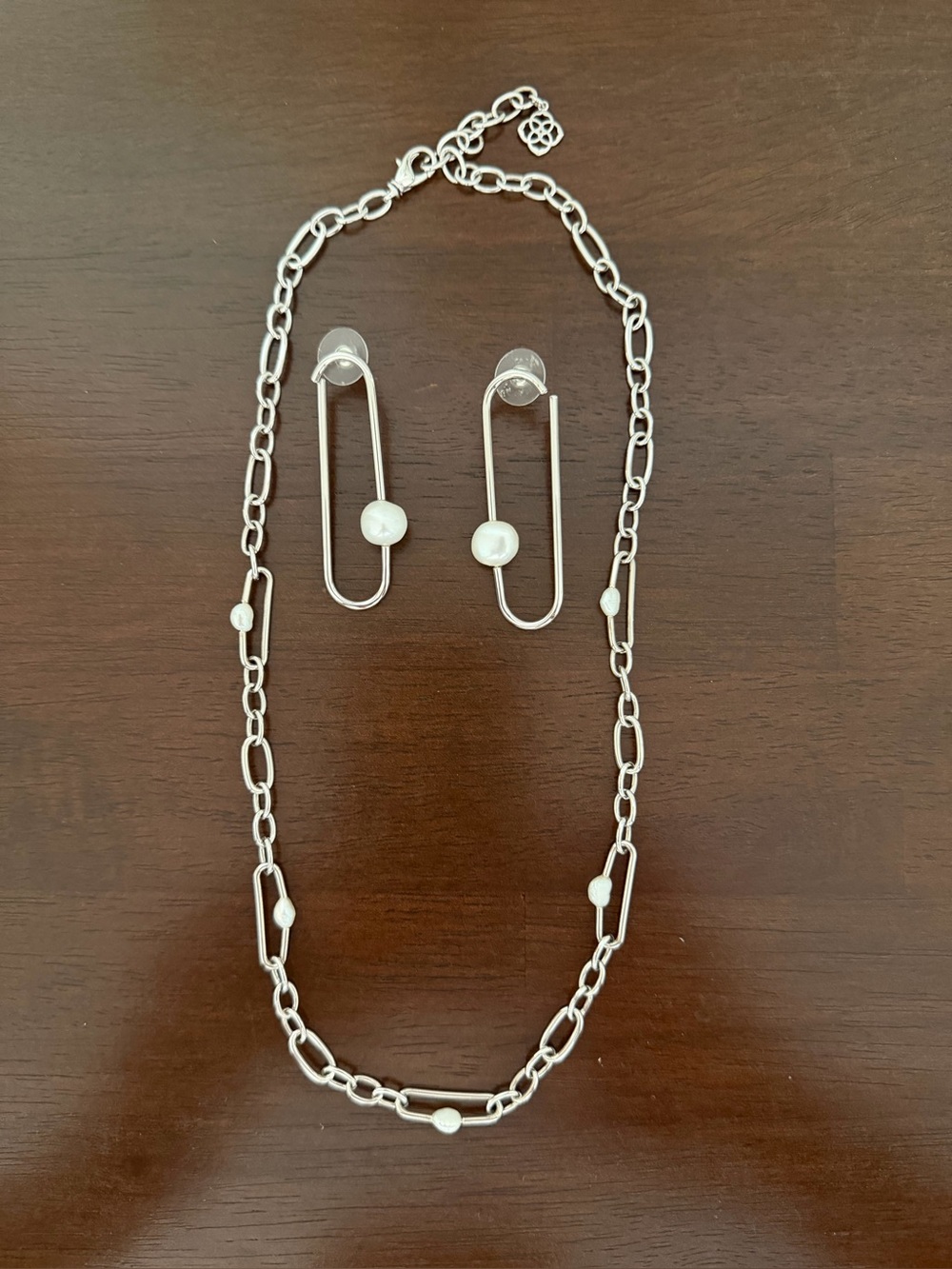 Kendra Scott Silver Chain Necklace with White Pearl Accents